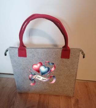 Filz Shopper mit Zipp Motiv Love You