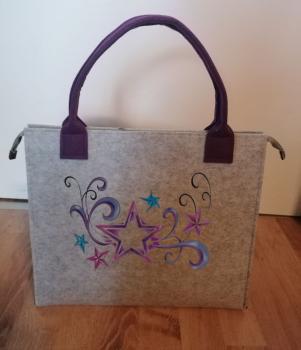Filz Shopper mit Zipp Motiv Sterne