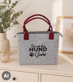 Filz Shopper mit Zipp "Die mit dem Hund geht"