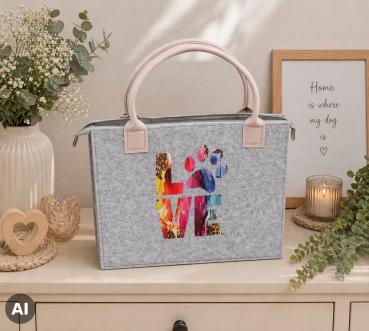 Filz Shopper mit Zipp "LOVE Pfote"