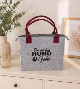 Filz Shopper mit Zipp "Die mit dem Hund geht"