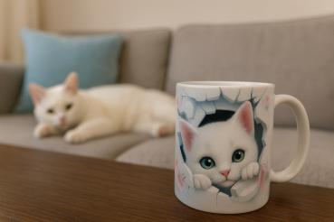 Keramiktasse "Weiße Katze"