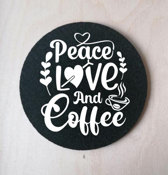 Glasuntersetzer peace, love and coffee