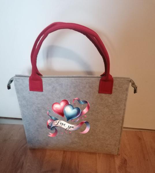 Filz Shopper mit Zipp Motiv Love You