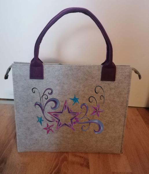 Filz Shopper mit Zipp Motiv Sterne