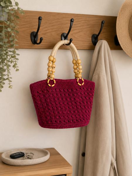 Gehäkelte Tasche weinrot